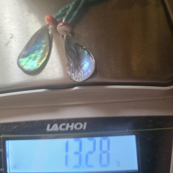 NA Made Turquoise and Abalone Dangle Earrings - Picture 4 of 5